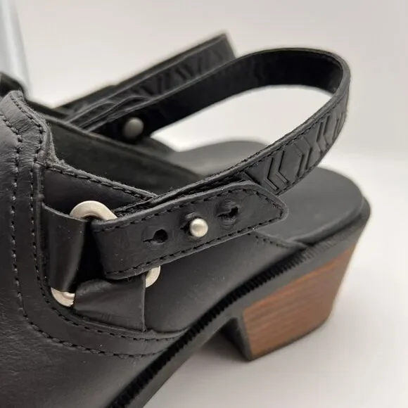 TEVA Foxy Black Leather Adjustable Slingback Mid Block Heel Clogs Women’s 7.5 - Picture 4 of 12